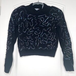 Bravo Vintage whimsigoth Silk and Angora Black Sweater Iridescent Sequins S #16